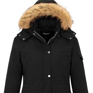 Soularge Women's Plus Sz 2XL Black Winter Coat Warm Puffer Jacket w Fur Hood NWT